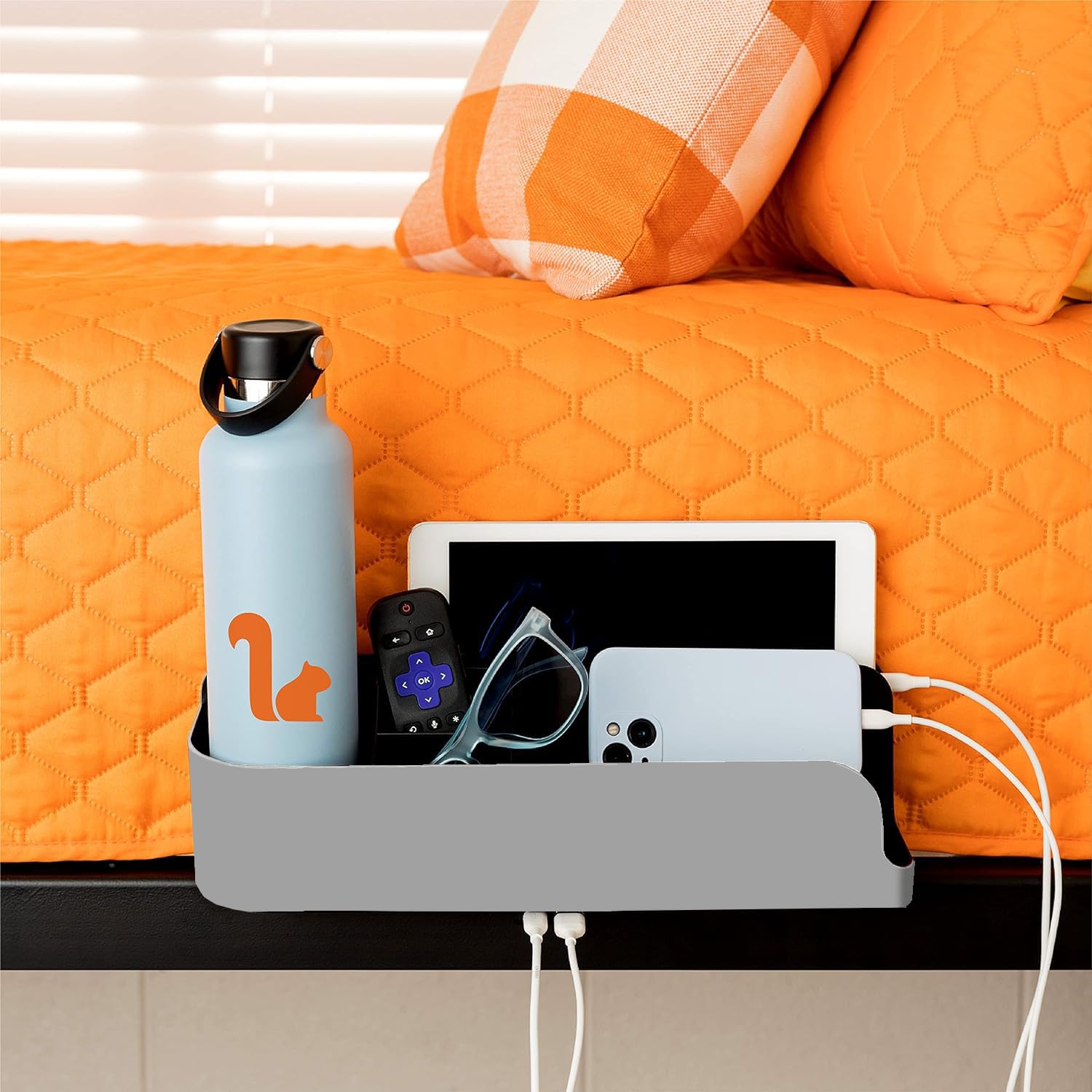Squirrel-Bedside Perch For College Dorm Bunk Bed, Floating Organizer With Usb-C & A Charging Ports, Small Spaces, Bedside Caddy